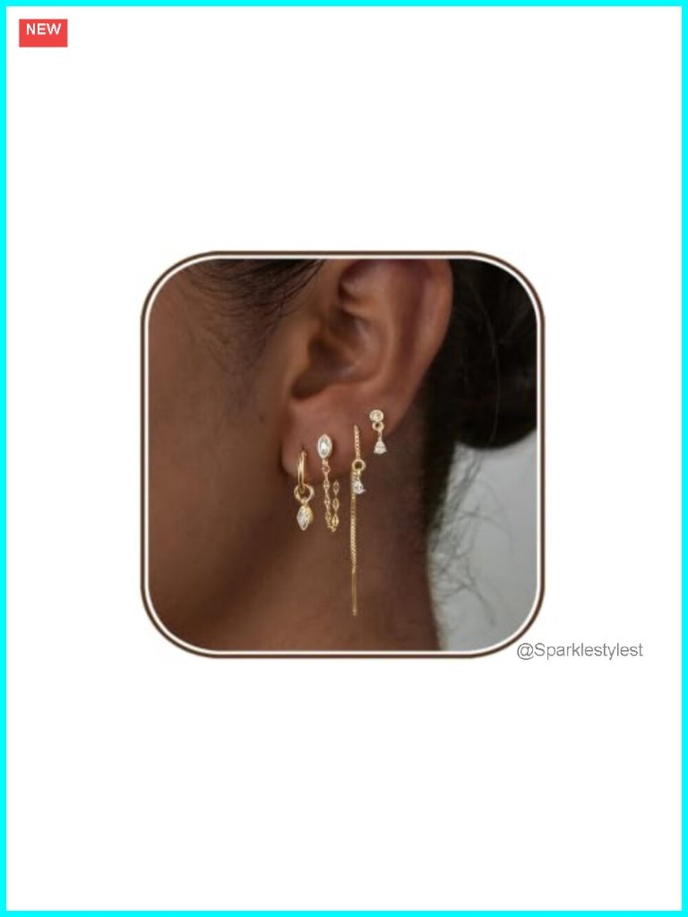 Dainty 14K Gold Plated Chain Threader Earrings Stack Set for Women